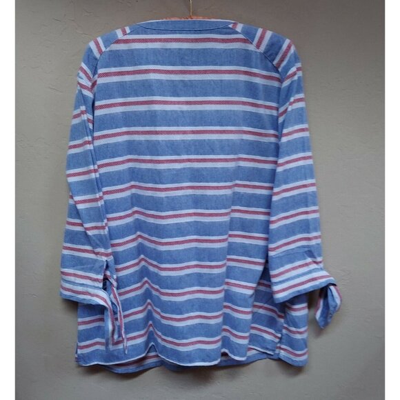 Anne Klein Womens Button Up Top Knotted Elbow Stripes Multicolor Extra Large XL - Picture 2 of 9